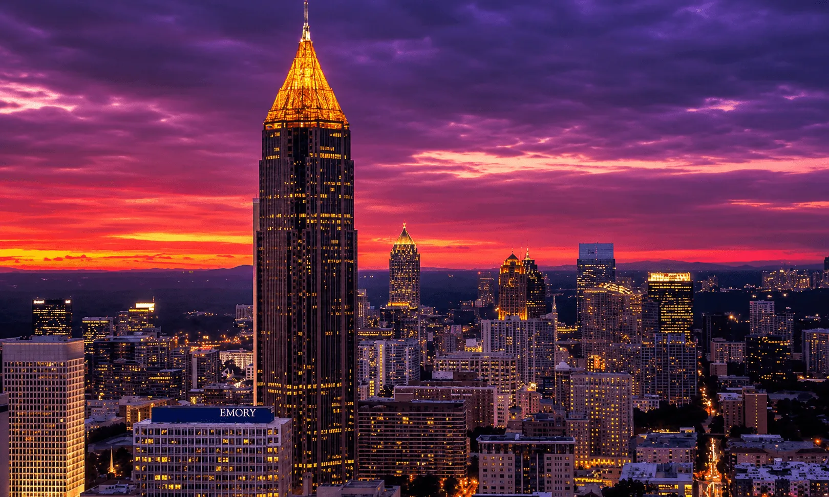 United States skyline at sunset